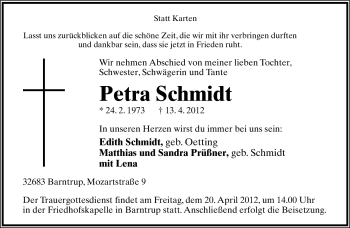 Anzeige  Petra Schmidt  Lippische Landes-Zeitung