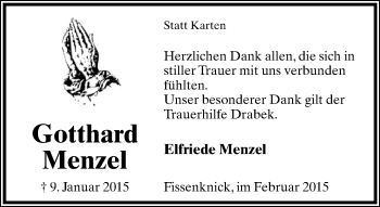 Anzeige  Gotthard Menzel  Lippische Landes-Zeitung