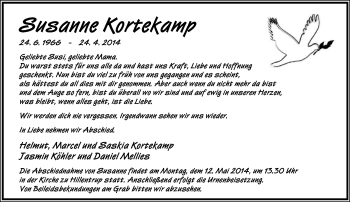 Anzeige  Susanne Kortekamp  Lippische Landes-Zeitung