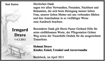 Anzeige  Irmgard Drave  Lippische Landes-Zeitung