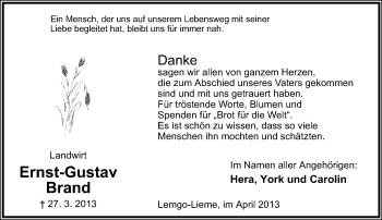 Anzeige  Ernst-Gustav Brand  Lippische Landes-Zeitung