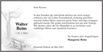 Anzeige  Walter Beins  Lippische Landes-Zeitung