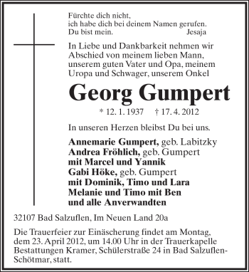 Anzeige  Georg Gumpert  Lippische Landes-Zeitung