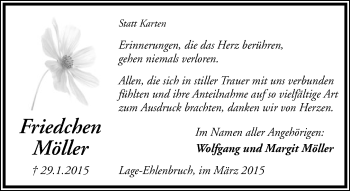 Anzeige  Friedchen Möller  Lippische Landes-Zeitung