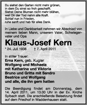 Anzeige  Klaus-Josef Kern  Lippische Landes-Zeitung