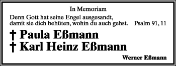 Anzeige  Paula und Karl Heinz  Eßmann  Lippische Landes-Zeitung