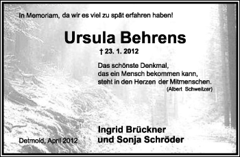 Anzeige  Ursula Behrens  Lippische Landes-Zeitung
