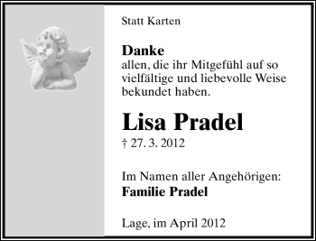 Anzeige  Lisa Pradel  Lippische Landes-Zeitung