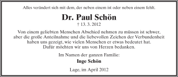 Anzeige  Paul Schön  Lippische Landes-Zeitung