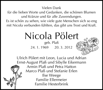 Anzeige  Nicola Pöhlert  Lippische Landes-Zeitung