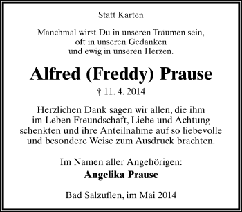 Anzeige  Alfred Prause  Lippische Landes-Zeitung