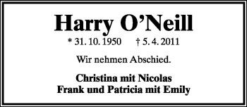 Anzeige  Harry O'Neil  Lippische Landes-Zeitung