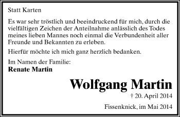 Anzeige  Wolfgang Martin  Lippische Landes-Zeitung