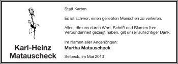 Anzeige  Karl-Heinz Matauscheck  Lippische Landes-Zeitung