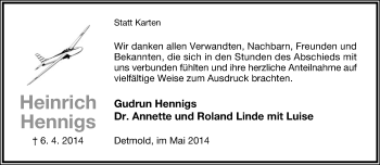 Anzeige  Heinrich Hennigs  Lippische Landes-Zeitung