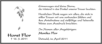 Anzeige  Horst Flor  Lippische Landes-Zeitung
