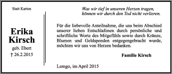 Anzeige  Familie Kirsch  Lippische Landes-Zeitung