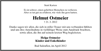 Anzeige  Helmut Ostmeier  Lippische Landes-Zeitung