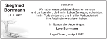 Anzeige  Siegfried Borrmann  Lippische Landes-Zeitung