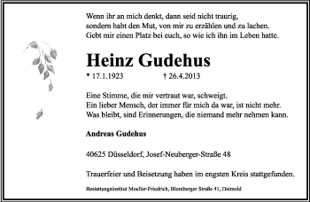 Anzeige  Heinz Gudehus  Lippische Landes-Zeitung