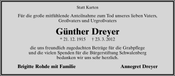 Anzeige  Günther Dreyer  Lippische Landes-Zeitung