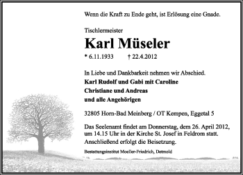 Anzeige  Karl Müseler  Lippische Landes-Zeitung