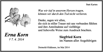 Anzeige  Erna Korn  Lippische Landes-Zeitung