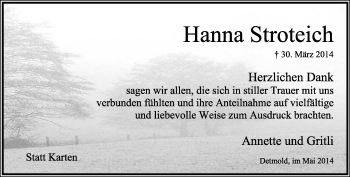 Anzeige  Hanna Stroteich  Lippische Landes-Zeitung