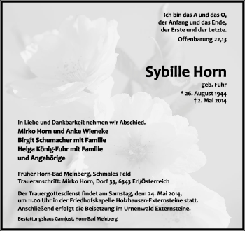 Anzeige  Sybille Horn  Lippische Landes-Zeitung