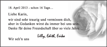 Anzeige  Karin   Lippische Landes-Zeitung