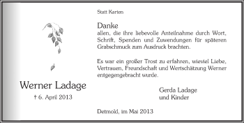Anzeige  Werner Ladage  Lippische Landes-Zeitung