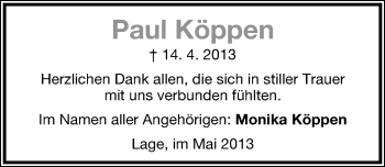 Anzeige  Paul Köppen  Lippische Landes-Zeitung