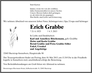 Anzeige  Erich Grabbe  Lippische Landes-Zeitung