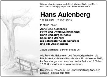 Anzeige  Hans Aulenberg  Lippische Landes-Zeitung