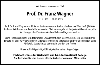 Anzeige  Franz Wagner  Lippische Landes-Zeitung