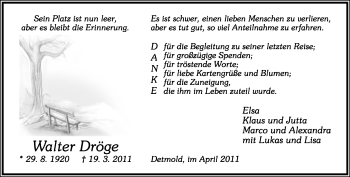 Anzeige  Walter Dröge  Lippische Landes-Zeitung