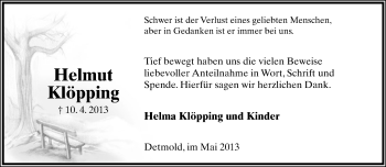 Anzeige  Helmut Klöpping  Lippische Landes-Zeitung