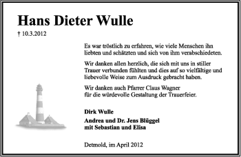 Anzeige  Hans-Dieter Wulle  Lippische Landes-Zeitung
