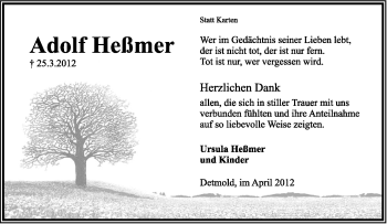 Anzeige  Adolf Heßmer  Lippische Landes-Zeitung