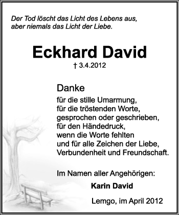 Anzeige  Eckhard David  Lippische Landes-Zeitung