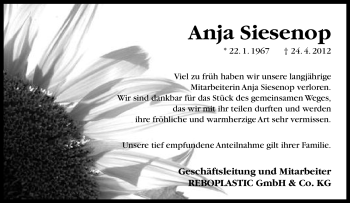 Anzeige  Anja Siesenop  Lippische Landes-Zeitung