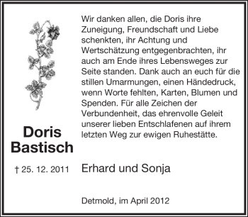 Anzeige  Doris Bastisch  Lippische Landes-Zeitung