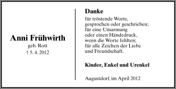 Anzeige  Anni Frühwirth  Lippische Landes-Zeitung