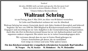 Anzeige  Waltraud Sehring  Lippische Landes-Zeitung