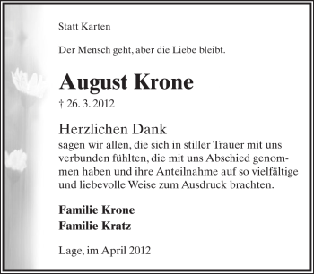 Anzeige  August Krone  Lippische Landes-Zeitung