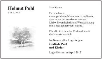 Anzeige  Helmut Pohl  Lippische Landes-Zeitung