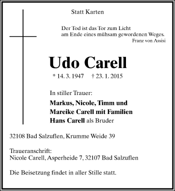Anzeige  Udo Carell  Lippische Landes-Zeitung