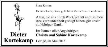 Anzeige  Dieter Kortekamp  Lippische Landes-Zeitung