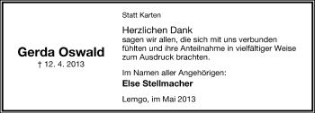 Anzeige  Gerda Oswald  Lippische Landes-Zeitung