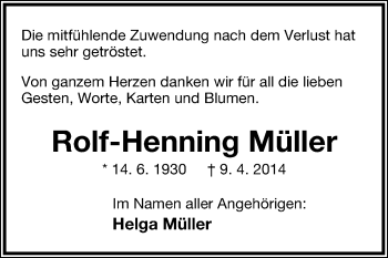 Anzeige  Rolf-Henning Müller  Lippische Landes-Zeitung